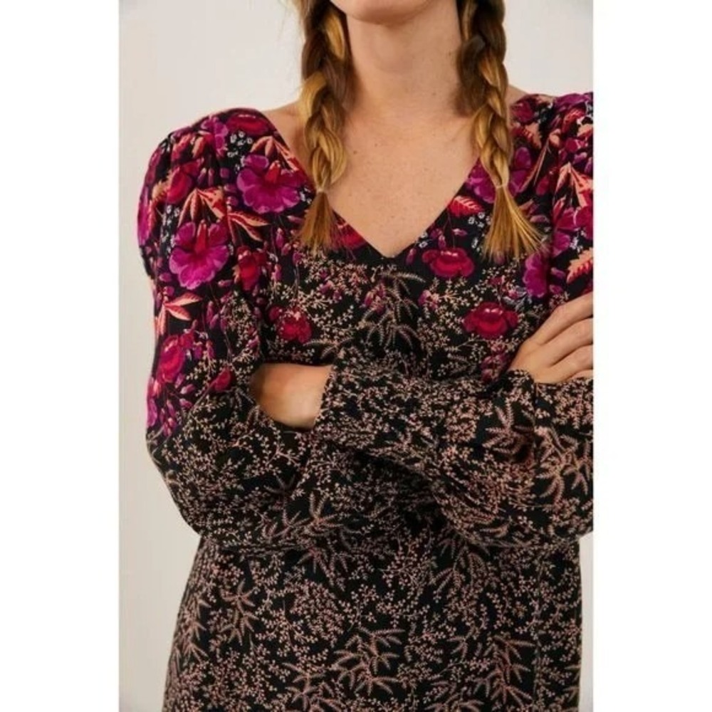 Anthropologie Cyree Floral Tunic Mini Dress Boho Lined Dark $168‎ Sz 6 NWT B44 - Picture 2 of 12